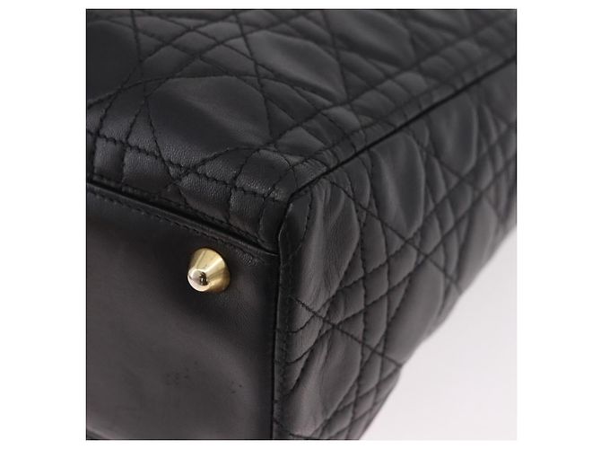 Borsa Christian Dior Lady Dior Canage in pelle di agnello 2way Nero Oro Auth 183708V - vista 13
