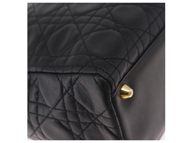 Borsa Christian Dior Lady Dior Canage in pelle di agnello 2way Nero Oro Auth 183708V - vista 14