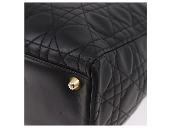Borsa Christian Dior Lady Dior Canage in pelle di agnello 2way Nero Oro Auth 183708V - vista 15
