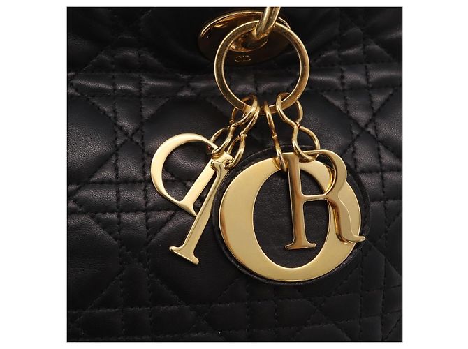 Borsa Christian Dior Lady Dior Canage in pelle di agnello 2way Nero Oro Auth 183708V - vista 16