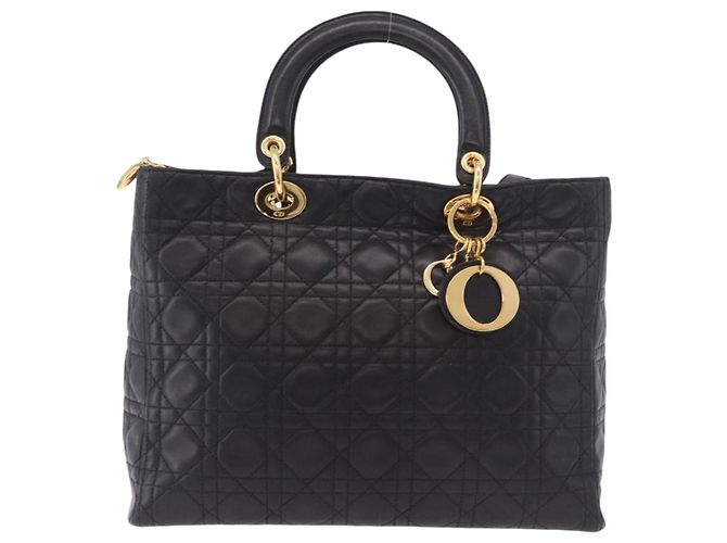 Borsa Christian Dior Lady Dior Canage in pelle di agnello 2way Nero Oro Auth 183708V - vista 2