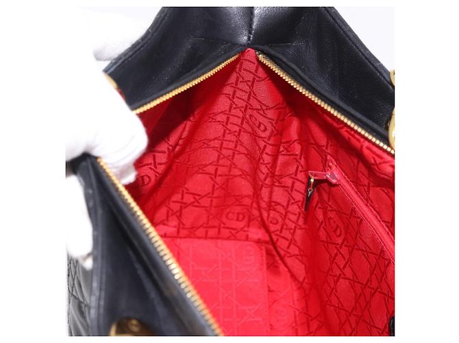 Borsa Christian Dior Lady Dior Canage in pelle di agnello 2way Nero Oro Auth 183708V - vista 21