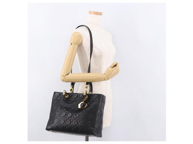 Borsa Christian Dior Lady Dior Canage in pelle di agnello 2way Nero Oro Auth 183708V - vista 25