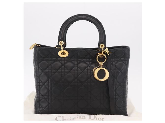 Borsa Christian Dior Lady Dior Canage in pelle di agnello 2way Nero Oro Auth 183708V - vista 26
