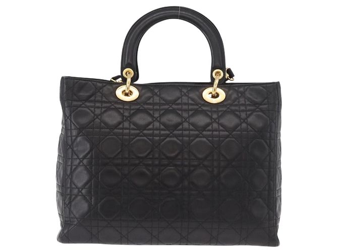 Borsa Christian Dior Lady Dior Canage in pelle di agnello 2way Nero Oro Auth 183708V - vista 3