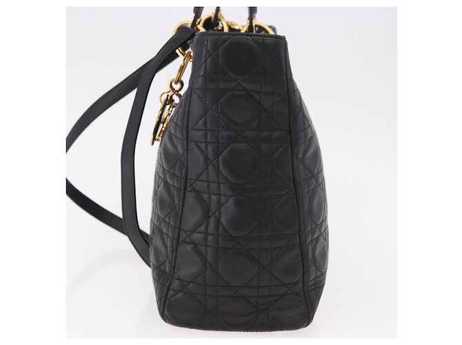 Borsa Christian Dior Lady Dior Canage in pelle di agnello 2way Nero Oro Auth 183708V - vista 4