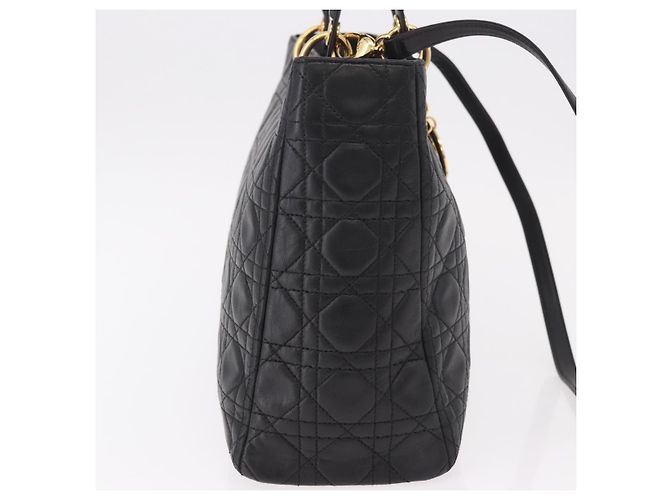 Borsa Christian Dior Lady Dior Canage in pelle di agnello 2way Nero Oro Auth 183708V - vista 5