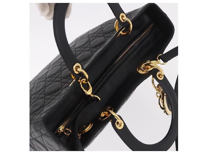 Borsa Christian Dior Lady Dior Canage in pelle di agnello 2way Nero Oro Auth 183708V - vista 6
