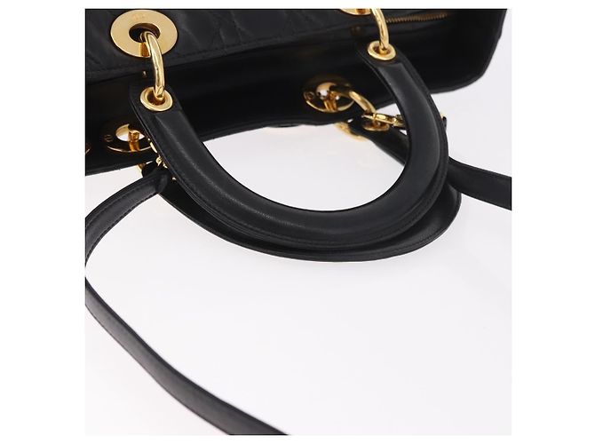 Borsa Christian Dior Lady Dior Canage in pelle di agnello 2way Nero Oro Auth 183708V - vista 7