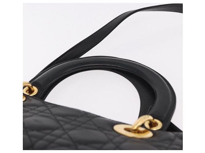 Borsa Christian Dior Lady Dior Canage in pelle di agnello 2way Nero Oro Auth 183708V - vista 8