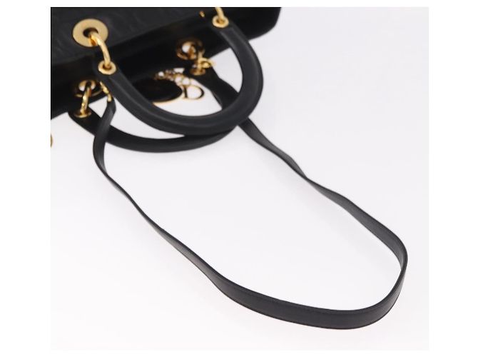 Borsa Christian Dior Lady Dior Canage in pelle di agnello 2way Nero Oro Auth 183708V - vista 9