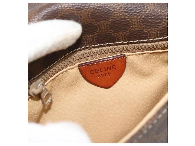 Céline Borsa a tracolla circolare CELINE Macadam Canvas PVC Pelle Marrone Oro Auth 184306 D'oro - vista 15