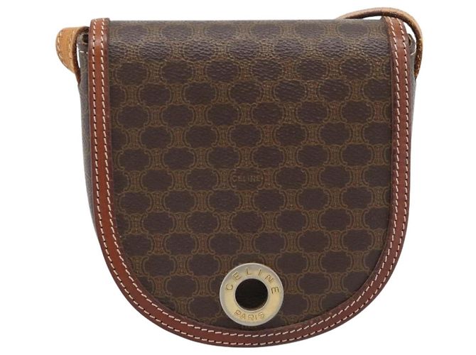 Céline Borsa a tracolla circolare CELINE Macadam Canvas PVC Pelle Marrone Oro Auth 184306 D'oro - vista 2