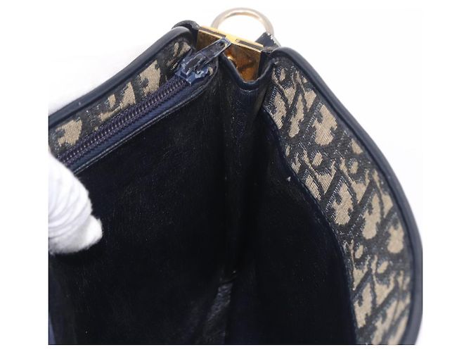 Borsa a tracolla Christian Dior Trotter Canvas Blu Navy Oro Auth 182609 D'oro - vista 19