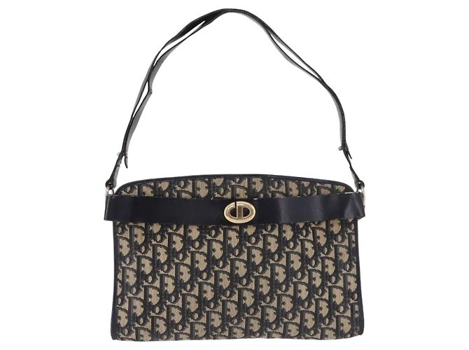 Borsa a tracolla Christian Dior Trotter Canvas Blu Navy Oro Auth 182609 D'oro - vista 2