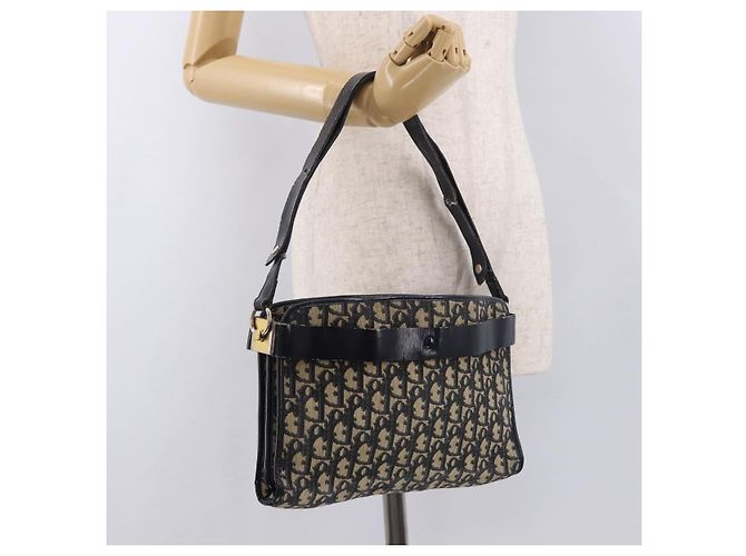 Borsa a tracolla Christian Dior Trotter Canvas Blu Navy Oro Auth 182609 D'oro - vista 25