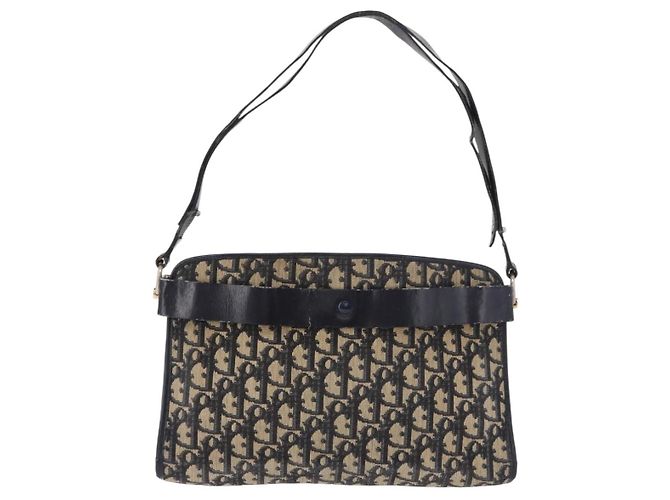 Borsa a tracolla Christian Dior Trotter Canvas Blu Navy Oro Auth 182609 D'oro - vista 3