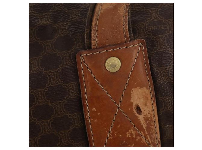 Céline CELINE Macadam Canvas Boston Bag PVC Leder Braun Gold Auth 180687 Golden - Ansicht 14
