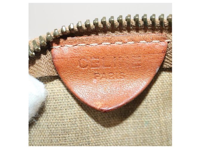 Céline CELINE Macadam Canvas Boston Bag PVC Leder Braun Gold Auth 180687 Golden - Ansicht 20