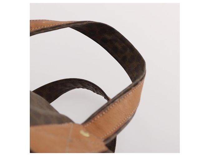 Céline CELINE Macadam Canvas Boston Bag PVC Leder Braun Gold Auth 180687 Golden - Ansicht 8