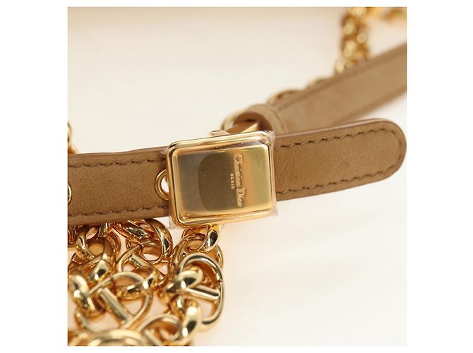 Christian Dior Caro Chain Schultertasche Mouton Beige Gold Auth ka4579SM Golden - Ansicht 8