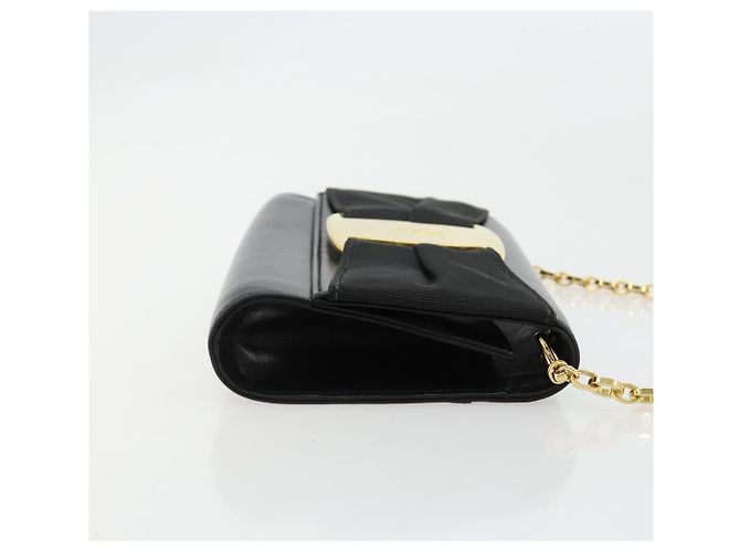 Borsa a Spalla Salvatore Ferragamo Vala Chain in Pelle Nera e Oro Auth 183025 Nero D'oro - vista 4