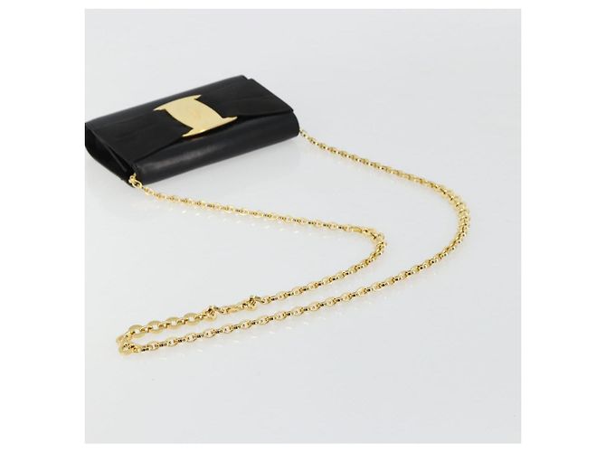 Borsa a Spalla Salvatore Ferragamo Vala Chain in Pelle Nera e Oro Auth 183025 Nero D'oro - vista 7