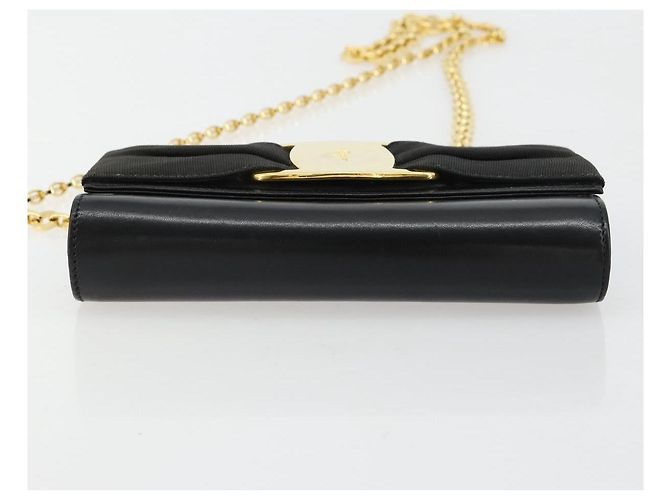 Borsa a Spalla Salvatore Ferragamo Vala Chain in Pelle Nera e Oro Auth 183025 Nero D'oro - vista 9