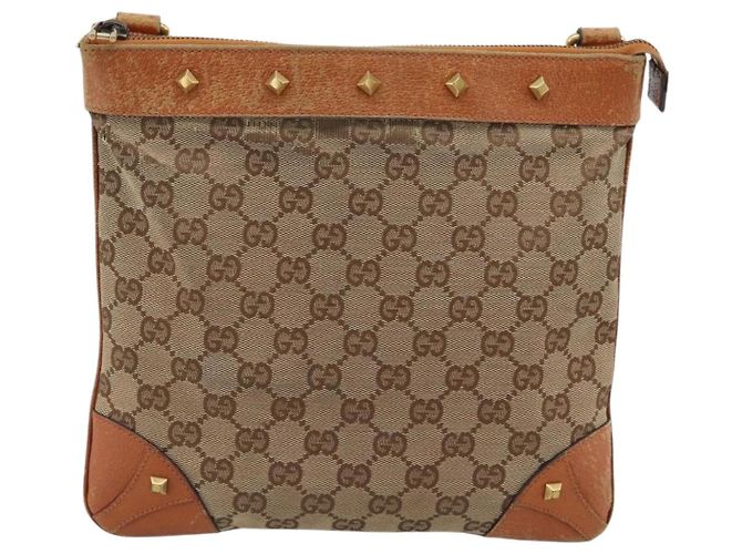 Borsa a Spalla GUCCI GG Canvas Beige Oro 120893 Auth 183669 D'oro - vista 2