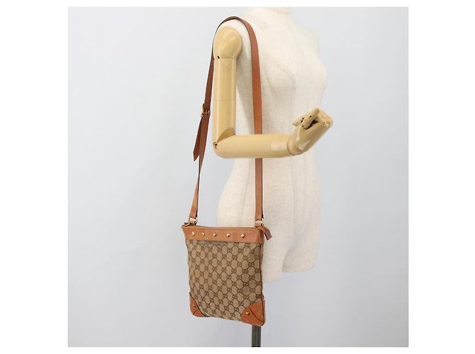 Borsa a Spalla GUCCI GG Canvas Beige Oro 120893 Auth 183669 D'oro - vista 22
