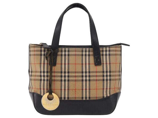 Borsa BURBERRY Nova Check in tela Beige Gold Auth 183831 D'oro - vista 2