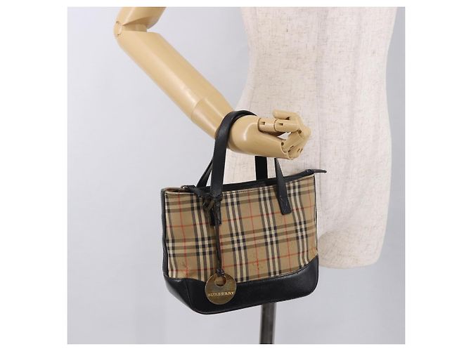 Borsa BURBERRY Nova Check in tela Beige Gold Auth 183831 D'oro - vista 21