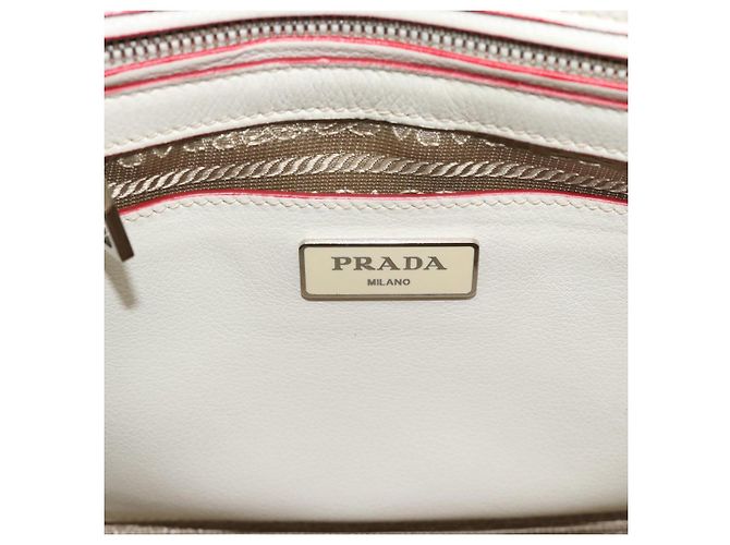 Borsa PRADA in pelle 2way Bianco Argento Auth 183712M - vista 18