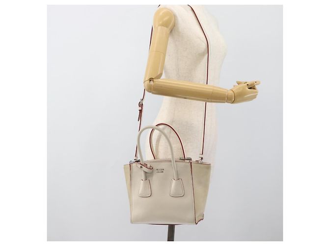 Borsa PRADA in pelle 2way Bianco Argento Auth 183712M - vista 31