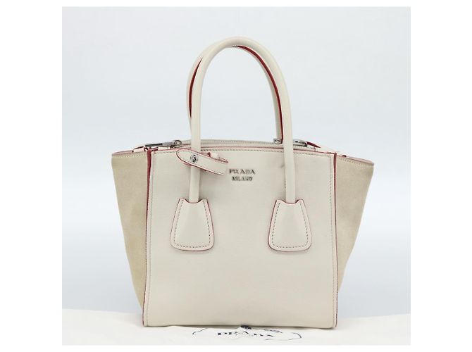 Borsa PRADA in pelle 2way Bianco Argento Auth 183712M - vista 32