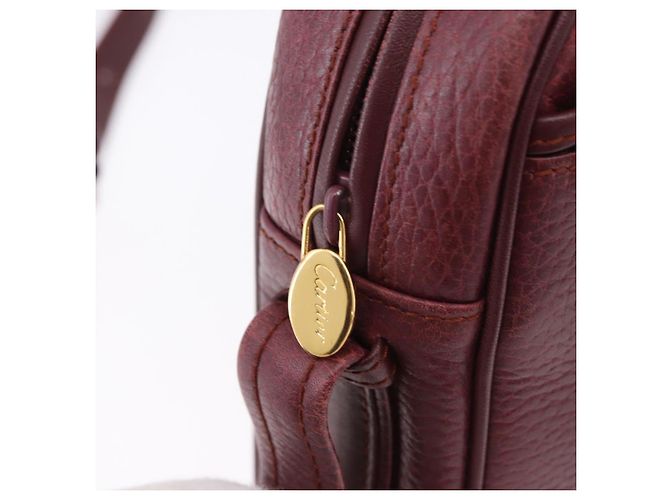 CARTIER Must Line Shoulder Bag Leather Bordeaux Gold Auth gh2065 Golden Dark red - view 16