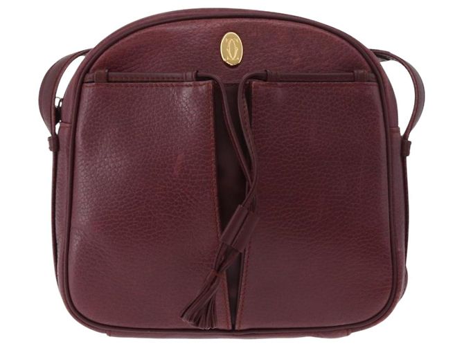 CARTIER Must Line Shoulder Bag Leather Bordeaux Gold Auth gh2065 Golden Dark red - view 2