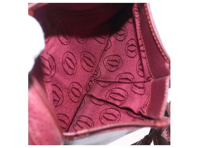 CARTIER Must Line Shoulder Bag Leather Bordeaux Gold Auth gh2065 Golden Dark red - view 23