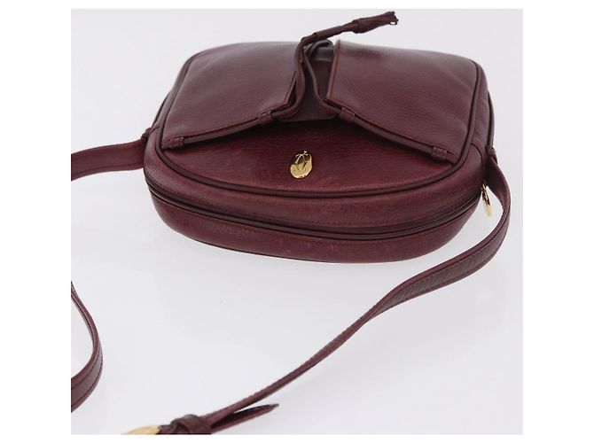 CARTIER Must Line Shoulder Bag Leather Bordeaux Gold Auth gh2065 Golden Dark red - view 7
