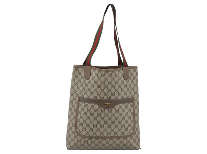 Borsa Tote GUCCI GG Supreme Web Sherry Line PVC Beige Red 39 02 003 Auth 183400 - vista 2