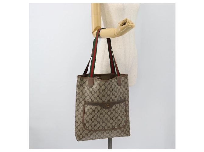 Borsa Tote GUCCI GG Supreme Web Sherry Line PVC Beige Red 39 02 003 Auth 183400 - vista 21