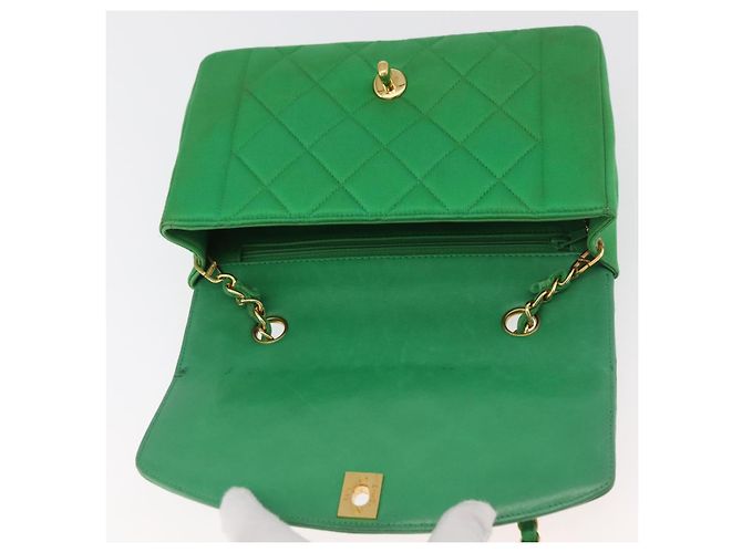 CHANEL Diana 23 Matelasse Chain Shoulder Bag Satin Green Gold CC Auth 181942SM D'oro Verde - vista 16