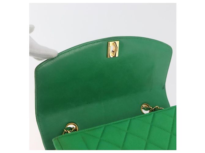 CHANEL Diana 23 Matelasse Chain Shoulder Bag Satin Green Gold CC Auth 181942SM D'oro Verde - vista 17