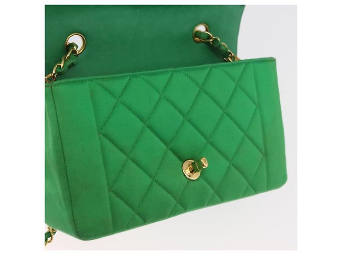 CHANEL Diana 23 Matelasse Chain Shoulder Bag Satin Green Gold CC Auth 181942SM D'oro Verde - vista 18
