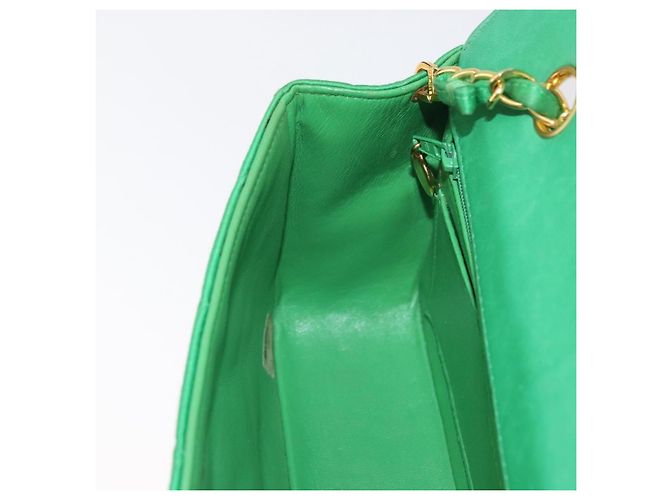 CHANEL Diana 23 Matelasse Chain Shoulder Bag Satin Green Gold CC Auth 181942SM D'oro Verde - vista 23