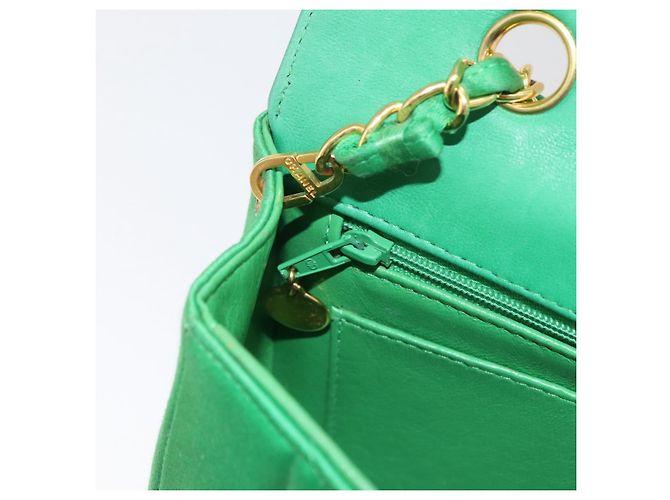 CHANEL Diana 23 Matelasse Chain Shoulder Bag Satin Green Gold CC Auth 181942SM D'oro Verde - vista 24
