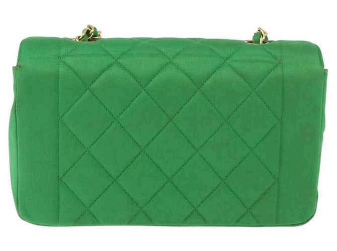CHANEL Diana 23 Matelasse Chain Shoulder Bag Satin Green Gold CC Auth 181942SM D'oro Verde - vista 4