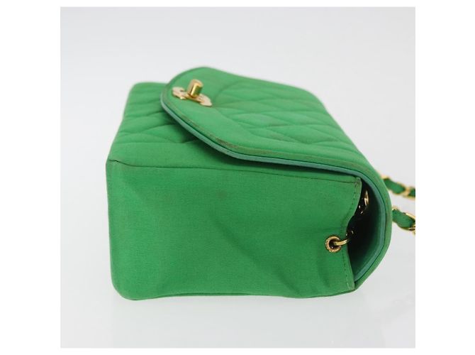 CHANEL Diana 23 Matelasse Chain Shoulder Bag Satin Green Gold CC Auth 181942SM D'oro Verde - vista 5