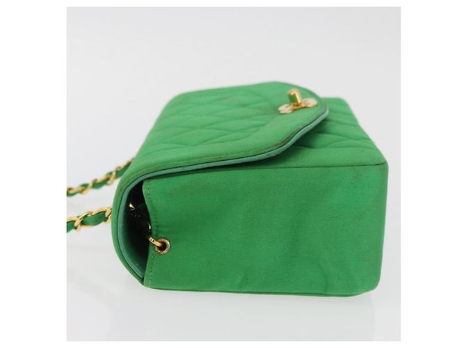 CHANEL Diana 23 Matelasse Chain Shoulder Bag Satin Green Gold CC Auth 181942SM D'oro Verde - vista 6