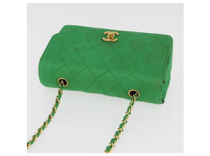 CHANEL Diana 23 Matelasse Chain Shoulder Bag Satin Green Gold CC Auth 181942SM D'oro Verde - vista 7